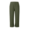thumbnail image 5 of Cotton Linen-Look Capri Pants For Women Summer 2026 Trendy Slacks Cropped Pants Trousers Pockets Button Split Hem Pants For Travel Vacation Graduation Gifts Women'S Clothing Plus Size Army Green,L, 5 of 5