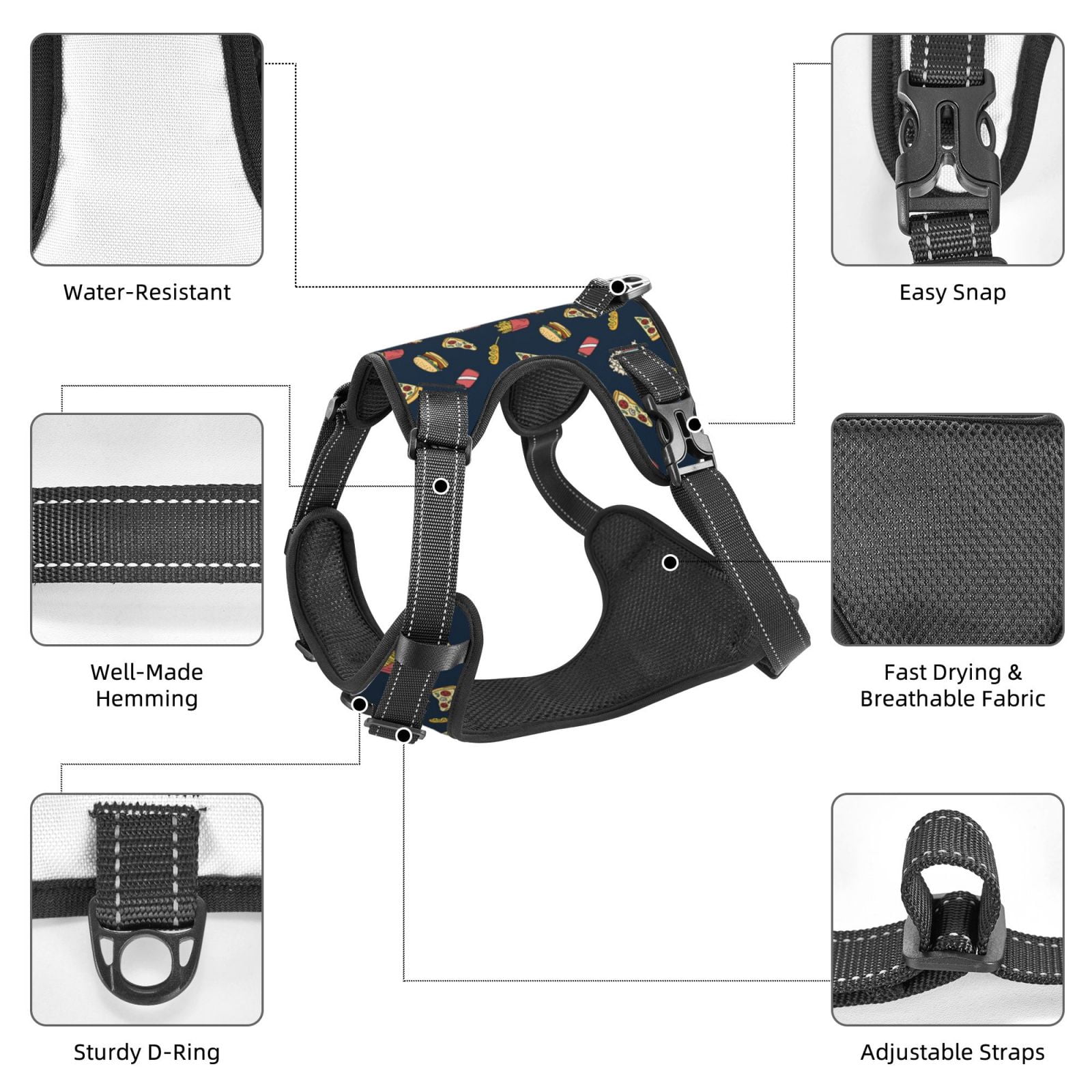 Vsdgher Fastfood Dog Harness, No-Pull Pet Harness, Dog Vest, Pet Vest for Small to Large Dogs-Small