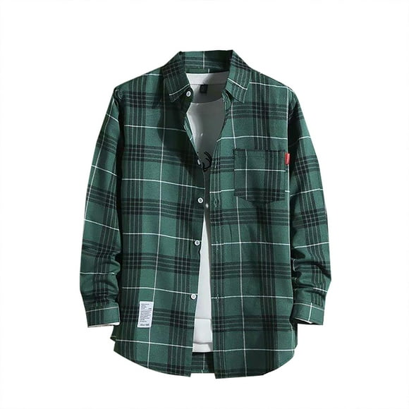Kcodviy Men's Casual Printed Shirt Button Down Bodysuit Autumn/Winter Long Sleeved Single Adult Bodysuit Male Breasted Lapel Plaid Striped Large N Shirt