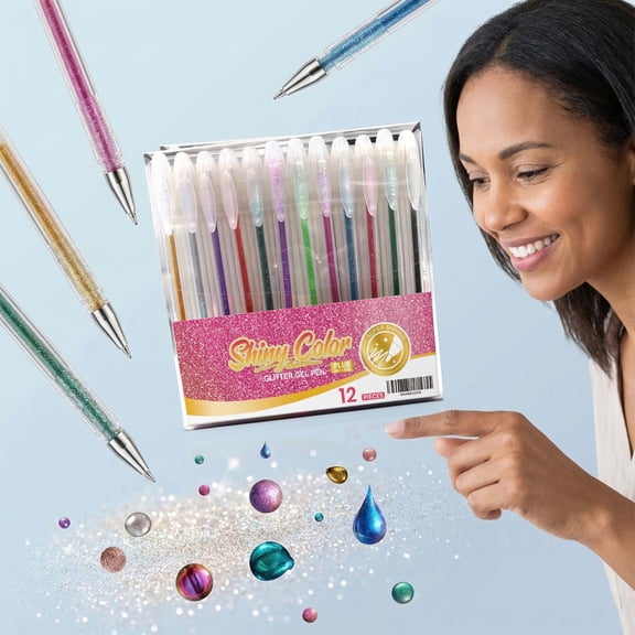 Glitter Gel Pen Set 12 Pieces, Sparkling Nail Art Decorations, Assorted Colors for Creative Nail Designs & Embellishment