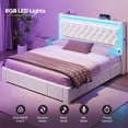 thumbnail image 2 of Afuhokles Queen Upholstered Bed Frame with 3 Large Storage Drawers, Storage Headboard with LED Lights and Charging Station, Velvet Platform Bed, White, 2 of 6