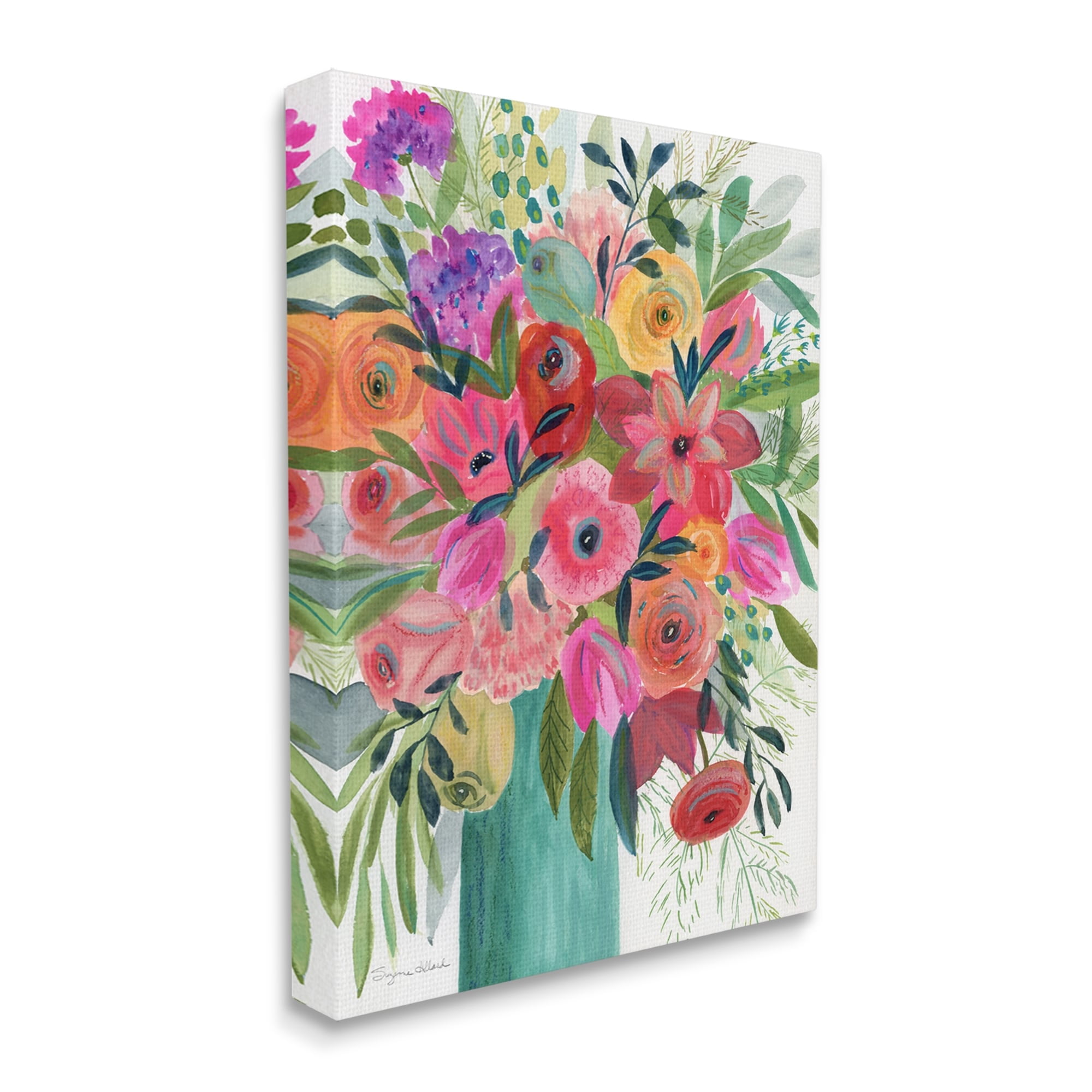 Stupell Industries Bold Red & Pink Mixed Bouquet Botanical & Floral Painting Gallery Wrapped Canvas Print Wall Art