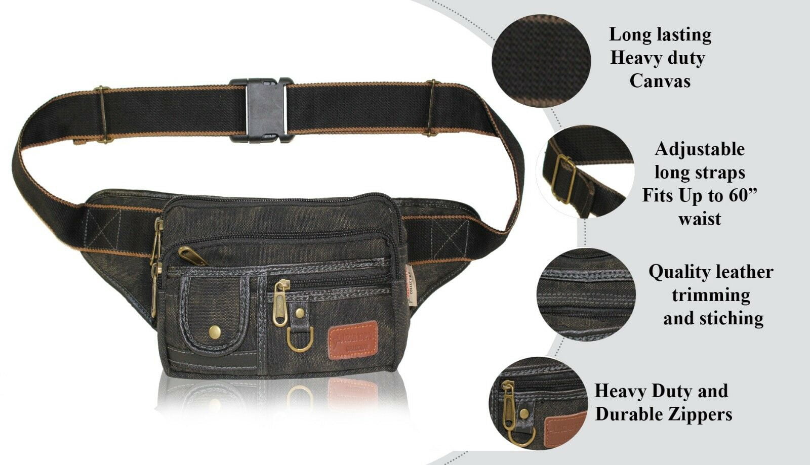 Canvas Army Fanny Pack Big & Tall Travel Hip Pouch Moon Belly Purse - Large