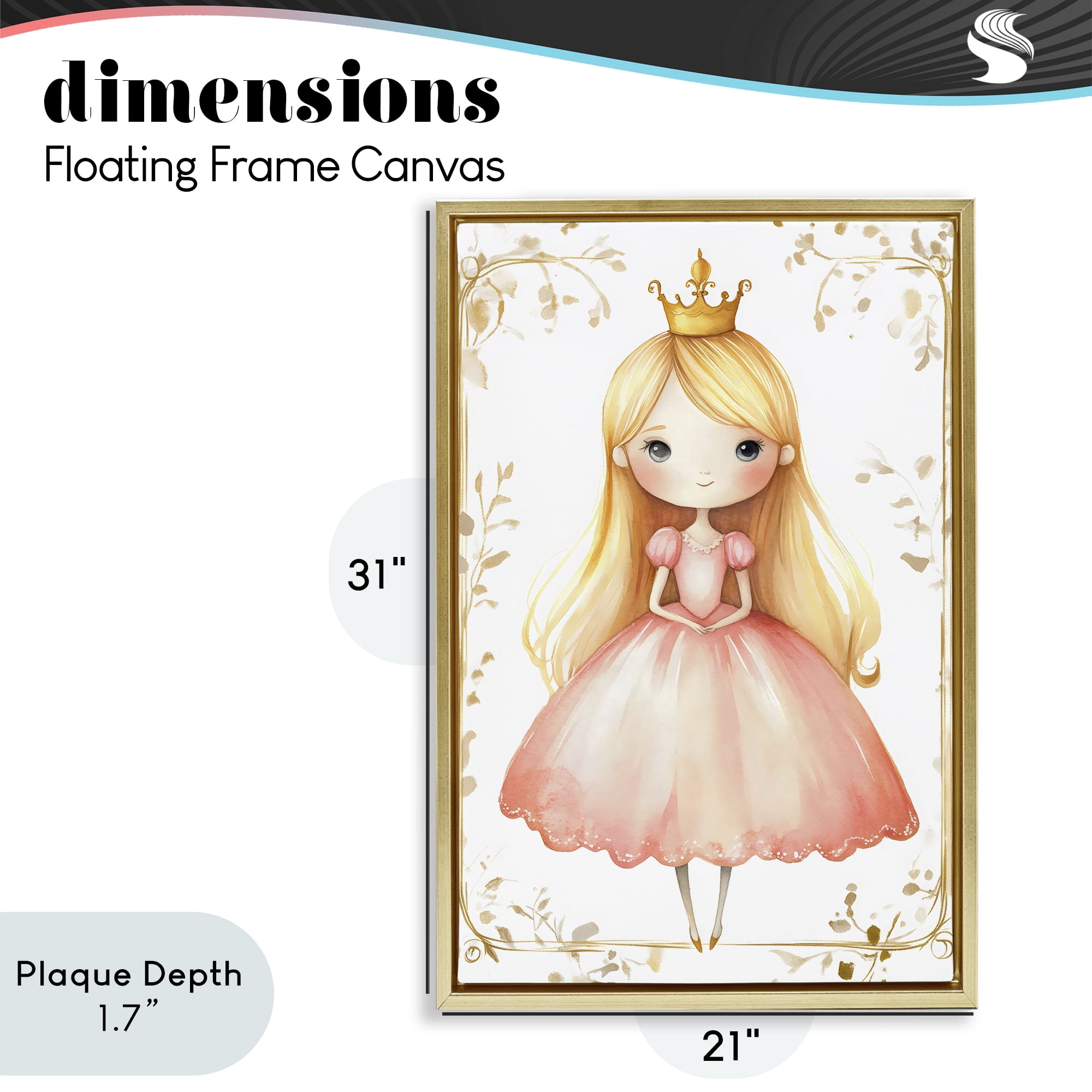 Stupell Industries Golden Crown Fairytale Princess Gold Framed Floater Canvas Wall Art, design by Creative Studio