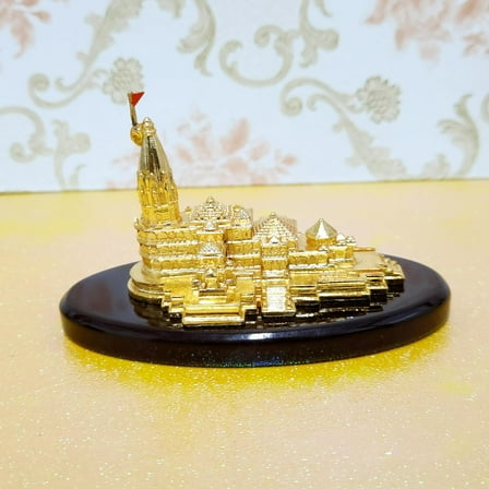 Swadeshi Desire Golden Ram Mandir Ayodhya 3D Model with Base for Pooja Room/Gifting (Ayodhya Ram Mandir, Small)