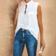 thumbnail image 4 of Moda Mujer Causal Cuello Alto Blusa Sólida Camiseta Sin Mangas Verano Botón Tops Fridja qr5053, 4 of 9