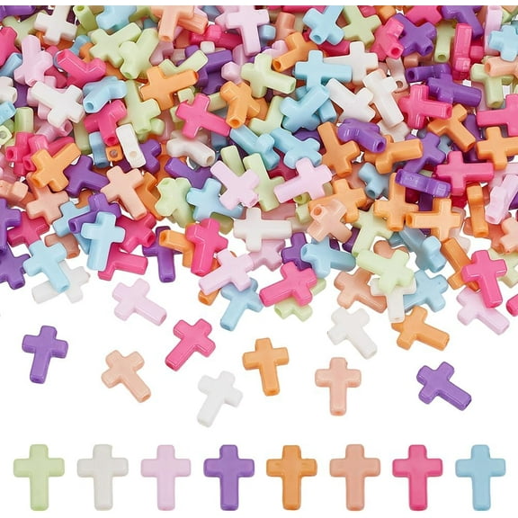 500Pcs Cross Beads 15.5mm Acrylic Crucifix Cross Beads Colorful Crosses Craft Bead for DIY Necklace Bracelet Jewelry Making Hole: 2mm