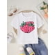 thumbnail image 1 of Camiseta de verano para niña con dibujo de fresa, cuello redondo, tejido de punto informal, 100 % poliéster, ligeramente elástico, corte regular - Rosa, 1 of 6