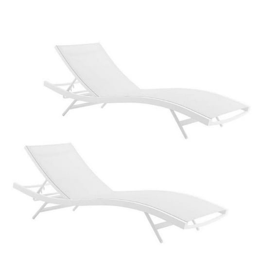 Home Square 2 Piece Teslin Fabric Patio Chaise Lounge Set in White
