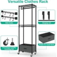 thumbnail image 6 of Rolling Clothes Rack, 3 Tier Garment Rack for Hanging Clothes, Metal Wire Wardrobe with Drawer Rods Portable Closet Organizer Freestanding Clothing Shelf with Wheels, Black, 6 of 6