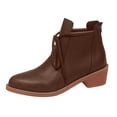thumbnail image 2 of OKBOP Women's Walking Boots Round Toe Lace-Up Foam Cushioning Block Heel Brown Stylish Women's Boots Sizes 38, 2 of 5
