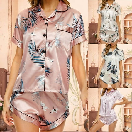 

Pajamas For Women Plus Size Women s Home Clothes Short-sleeved Shorts Printed Pajamas Home Clothes Sets Lingerie for Women Clearance
