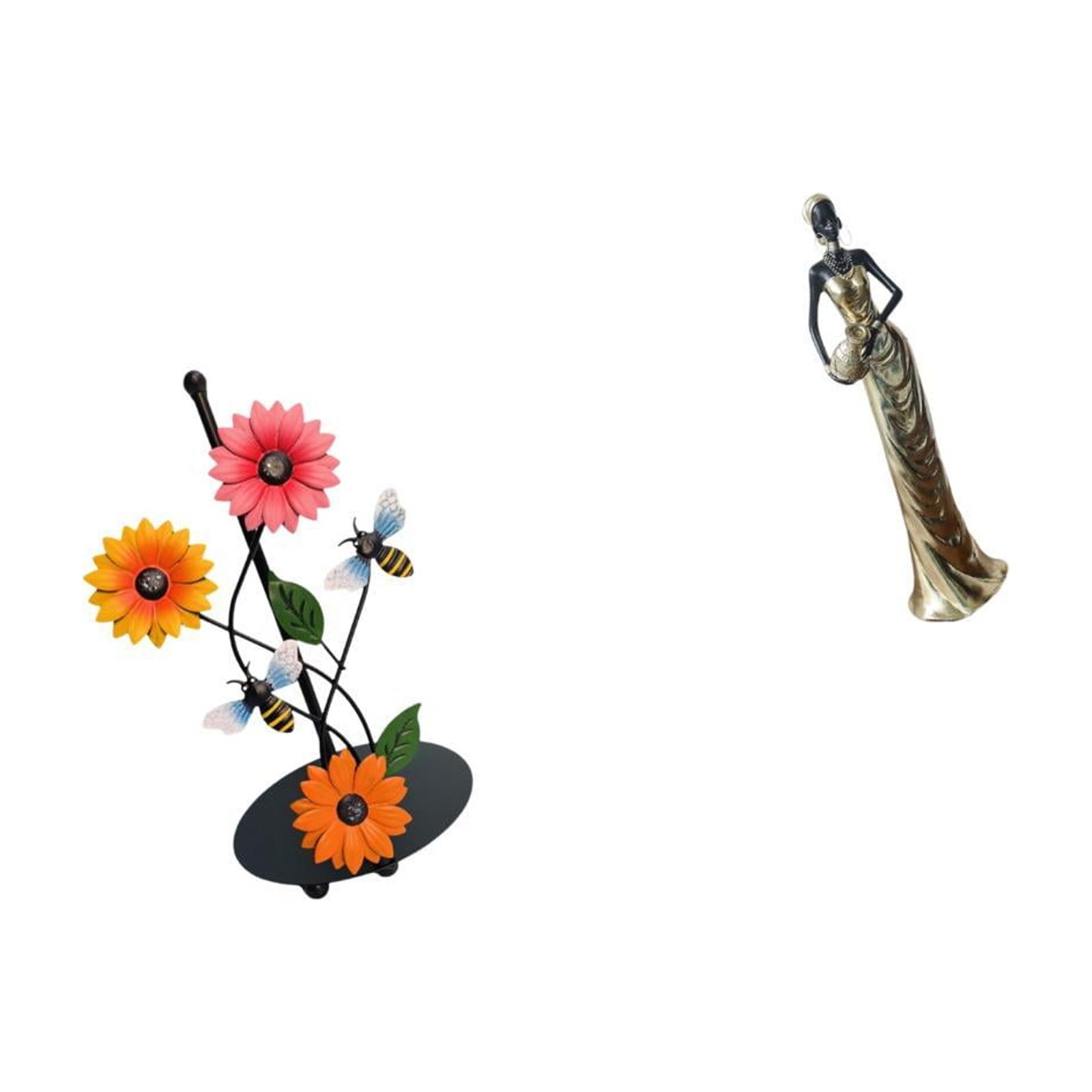 Fiocias Toilet Paper Holder Paper Towel Holder Countertop Standing Kitchen Roll Holder Desktop African Figurine Art Crafts Resin Iron Tissue Rack Suitable for