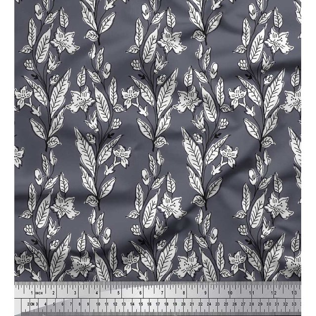Soimoi Poly Georgette Fabric Leaves & Floral Block Print Fabric by The Yard 52 Inch Wide