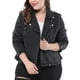 thumbnail image 1 of Chaqueta de motociclista de mujer plus size GRACE & GRANDEUR con cremallera inclinada, chaqueta de mezclilla, talla 5X, negra, 1 of 1