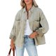 thumbnail image 1 of Abrigo informal de mujer de gran tamaño, chaqueta desgastada verde claro, con cuello vuelto, botonadura sencilla, bolsillos y mangas largas, 1 of 8