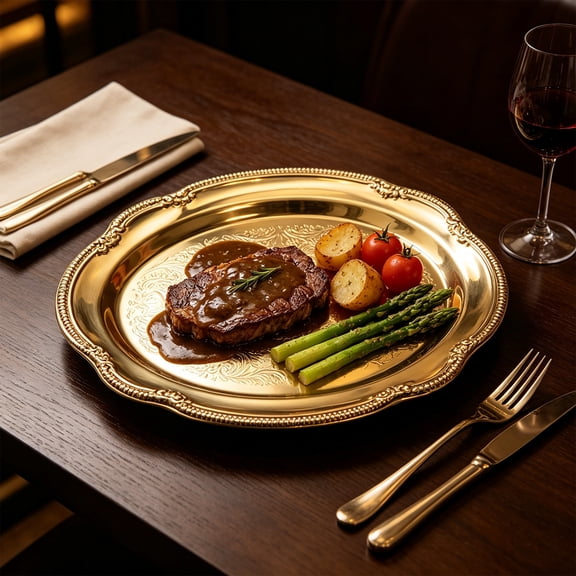 Snmubt Metal Steak Plates, Sturdy Rustproof Dinner Serving Dishes for Home Restaurant Hotel Western Cuisine Kitchen Tableware