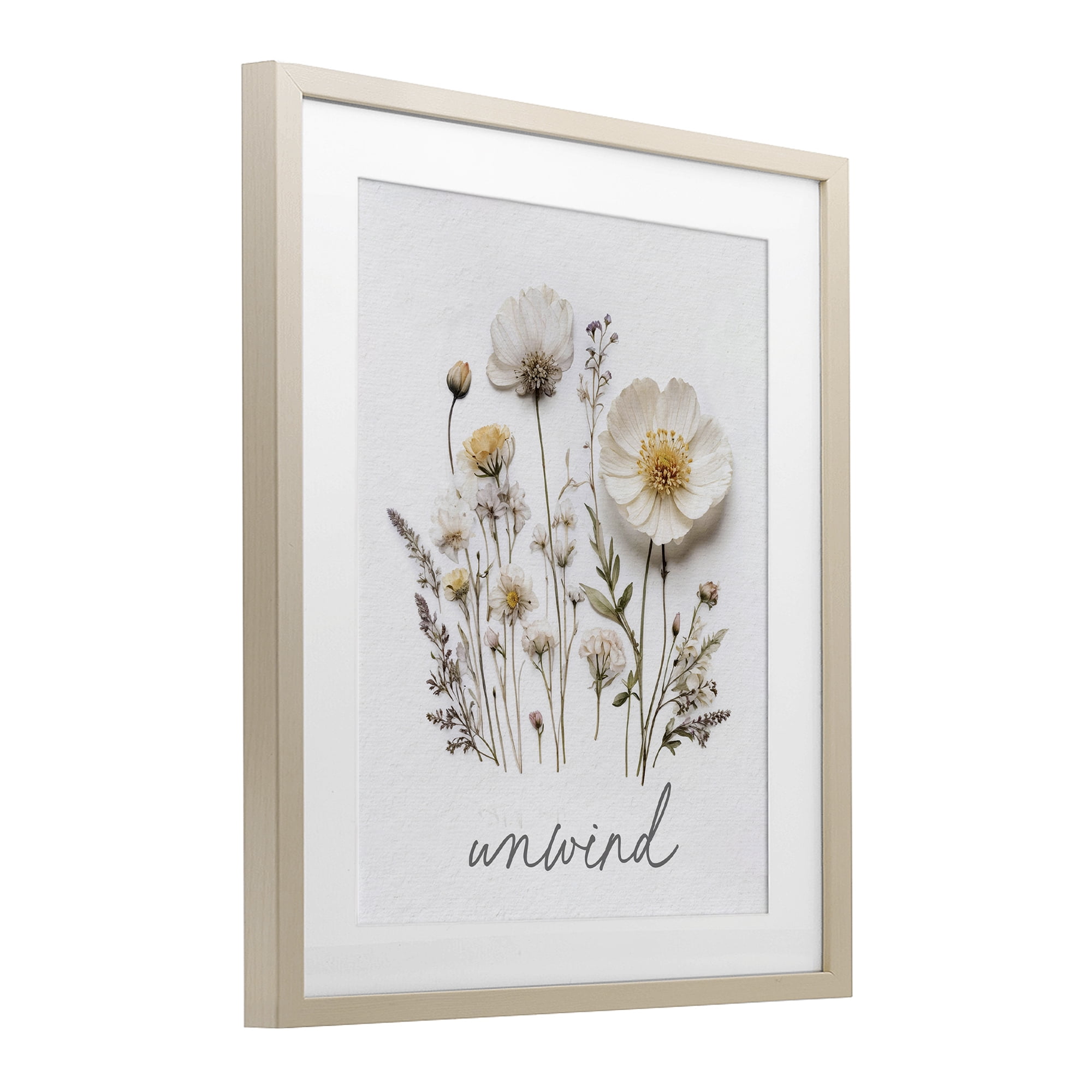 Pressed Flowers Unwind Birch Framed Print Under Glass, design by Lettered and Lined
