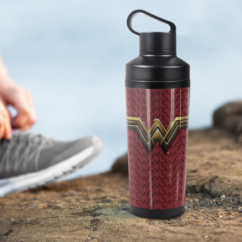 Justice League Movie Official Wonder Woman Logo 18 oz Insulated Water Bottle, Leak Resistant, Vacuum Insulated Stainless Steel with 2-in-1 Loop Cap