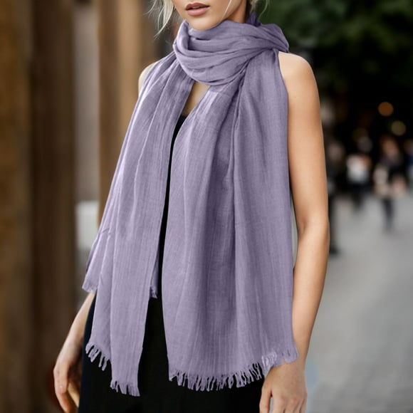 YOUSNH Womens Solid Color Cotton and Linen Scarf for All Season Beach Strip Scarf Winter Scarf for Women Purple One Size