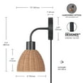 thumbnail image 4 of Globe Electric Briar 1-Light Matte Black Plug-in or Hardwire Indoor Wall Sconce with Rattan Shade, 4 of 9