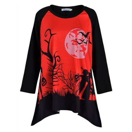 

Jchiup Womens Halloween 3/4 Sleeve Irregular Hem Patchwork Top Blouse