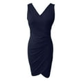 thumbnail image 4 of gcong Women's Dresses V Neck Sleeveless Wrap Ruched Bodycon Party Graduation Dress Homecoming Dresses Wedding Guest Dresses for Women Dark Blue, 4 of 4