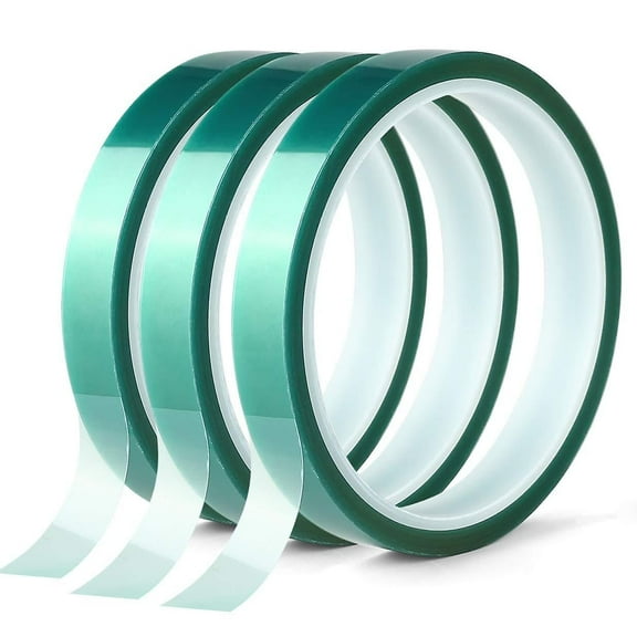 3 Rolls PET Powder Coated Green High Temperature Polyester Masking Tape Ideal for painting (15mm x 33m)
