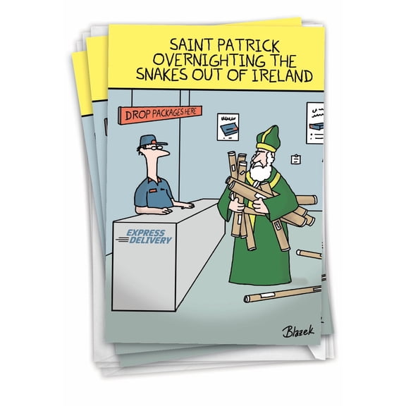 NobleWorks Pack of 3 Funny St. Patrick's Day Greeting Cards with Envelopes (1 Design, 3 Each) Overnighting The Snakes C3566SPG-C3x1