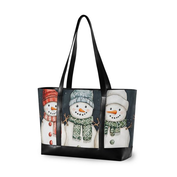 FORMRS Canvas Laptop Tote Bag for Women with 15.6" Computer Compartments Shoulder Handbag, Green Snowmen