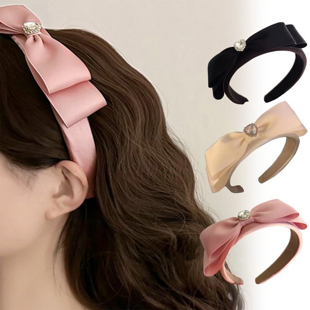 Elegante diadema de moño de tela para mujer - Accesorio para el cabello de moda rosa y beige de 17 cm - Tocado cómodo de traje de fiesta con banda de 15 cm - Decoración de cabello de accesorio
