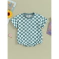 thumbnail image 3 of Hirigin Newborn Baby Boy Girl Clothes Checkered T-Shirt Bubble Romper Oversized Short Sleeve One-Piece Summer Outfit, 3 of 8