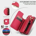 thumbnail image 6 of Wallet Case for Apple iPhone 12 Pro / iPhone 12 6.1", with Crossbody Shoulder Strap & Hand Wrist Cards Holder Zipper Pocket Stand Feature Full Protective Shockpoof Case for iPhone 12 Pro / 12, Red, 6 of 7