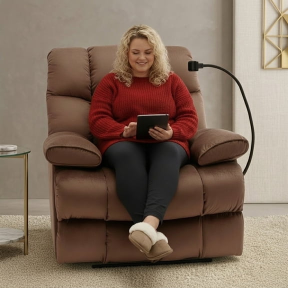 Big and Tall Manual Recliner Chair for Adults, Oversized Recliner for 400LBS, Velvet Recliner for Living Room Brown