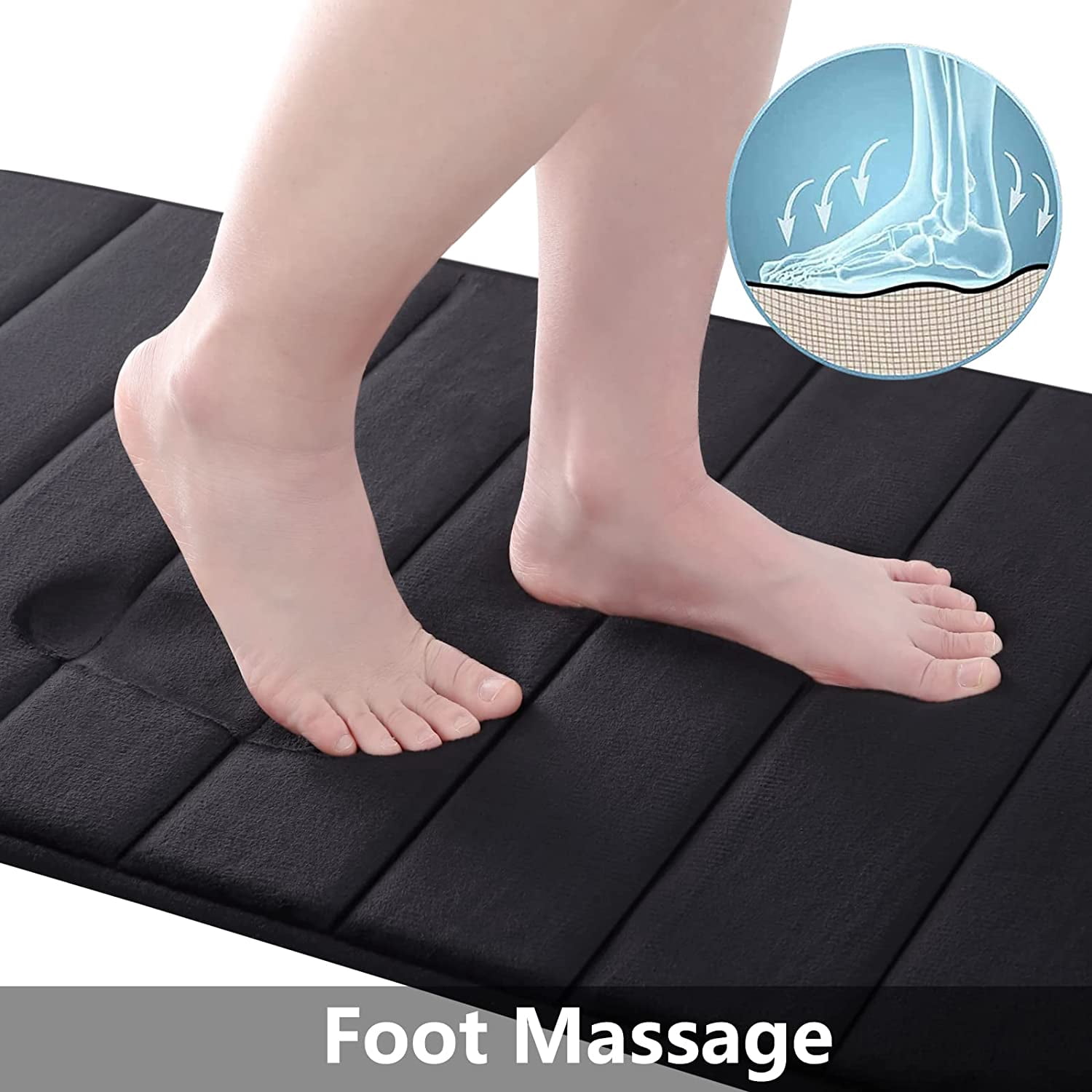 Memory Foam Bath Mat Rug, 35.4" x 24", Ultra Soft and Non-Slip Bathroom Rugs, Water Absorbent and Machine Washable Bath Rug Runner for Bathroom, Shower, and Tub, Black