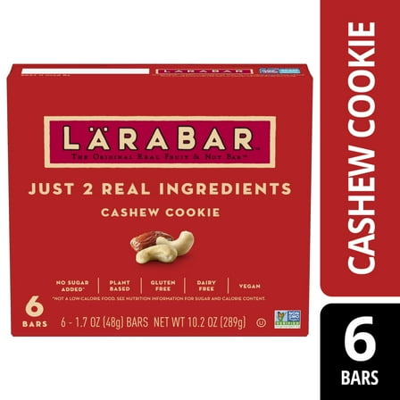 Larabar Cashew Cookie, Fruit and Nut Bars, Gluten Free and Vegan, 10.2 oz, 6 Count