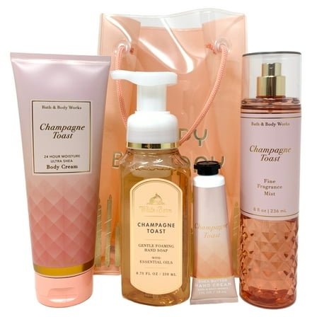 Bath and Body Works Champagne Toast 5 Piece Birthday Gift Set - Includes Fine Fragrance Mist, 24 Hour Moisture Body Cream, Gentle Foaming Hand Soap, Shea Butter Hand Cream, and Gift Bag