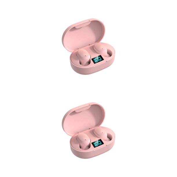 Tholdsy Auriculares compatibles con Bluetooth Inalámbricos en la oreja Pantalla LED Auriculares Reproducción de música Llamada manos libres Rosa 2Conjunto