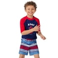 thumbnail image 3 of Saint Eve Toddler and Kids Swim Rash Guard UPF 50 Sun Protection 2-Piece Set for Boys - Red & Blue Nautical Stripe, 5, 3 of 6