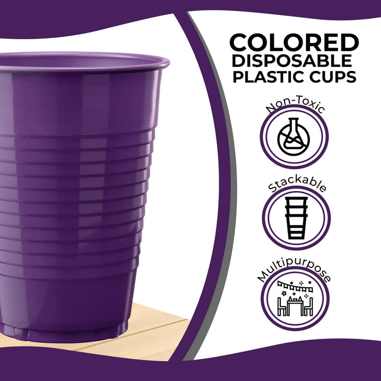 Exquisite Purple Heavy Duty Disposable Plastic Cups, Bulk Party Pack, 12 oz  - 100 Count