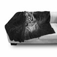 thumbnail image 3 of Black and White Soft Flannel Fleece Throw Blanket, Bengal Tiger Lying in the Grass Africa Savannah Monochrome Image Print, Cozy Plush for Indoor and Outdoor Use, 50" x 60", Black White, by Ambesonne, 3 of 6