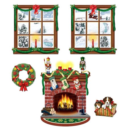 Fireplace christmas scene mantel hearth backdrop holiday Windows and Fireplace Scene Setters, Set of 5 - Walmart.com