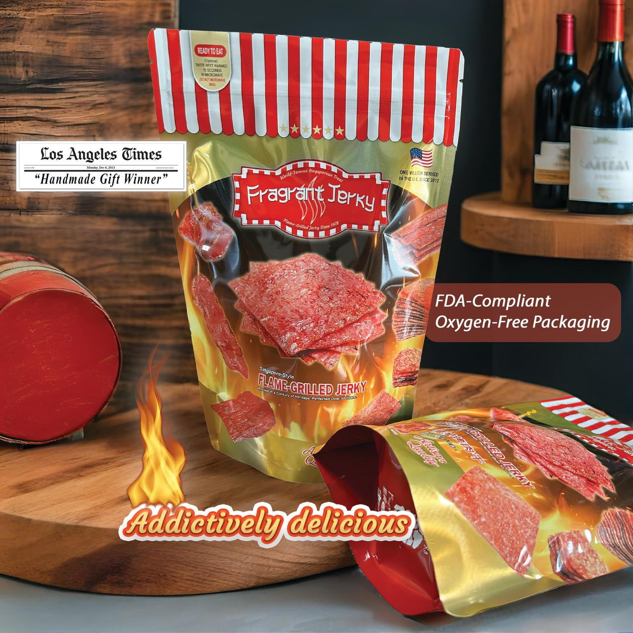 Singapore-Style Fire-Grilled Tender Pork Jerky (Original Flavor - Medallion Shaped 12 oz.) *Grilled Fresh to Your Order *Shipped the Same Day - L.A. Times "Handmade Gift" Winner