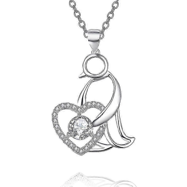 925 Sterling Silver Pendant Animal Birds Love Heart Cubic Zirconia Women's Necklace Jewellery 26-27s