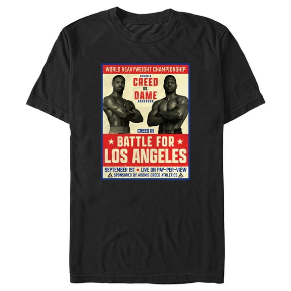 Men's Creed III Battle for Los Angeles Poster Graphic Tee Black Small