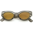 thumbnail image 1 of Bold Wide Arms Thick Frame Cat Eye Sunglasses Flat Oval Mirrored Lens 49mm (Shiny Smoke / Gold Mirror), 1 of 4