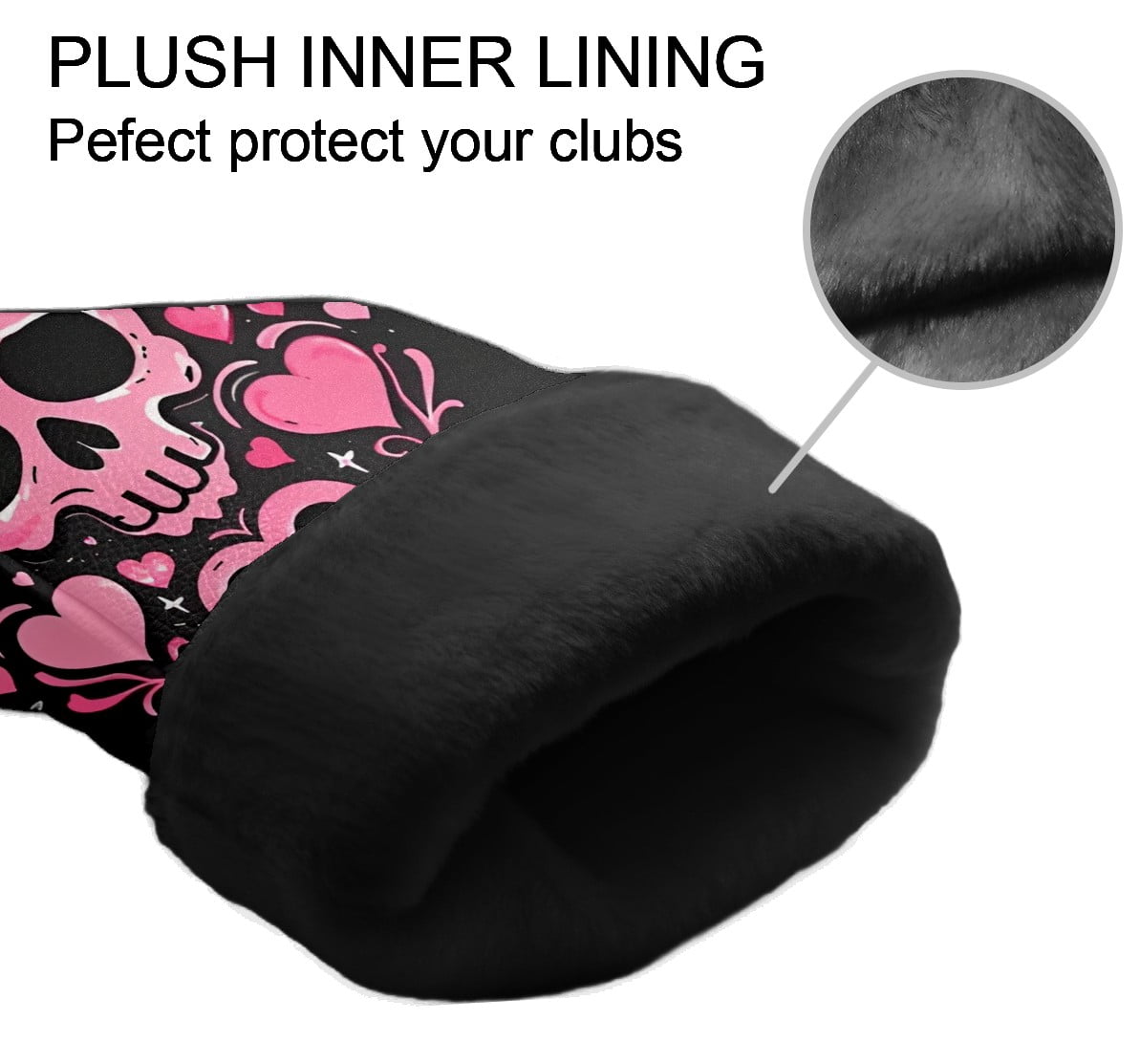 Golf Club Covers, Pink SkullHeart Premium PU Leather Driver Hybrid Putter Head Covers with Velvet Lining, Waterproof Golf Gifts for Men Women