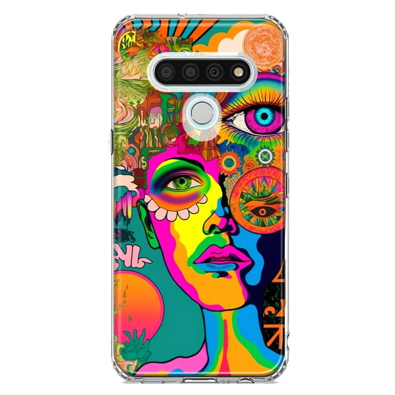 MUNDAZE LG Stylo 6 Shockproof Clear Hybrid Protective Phone Case Neon Psychedelic Hippie One Eye Pop Art Cover