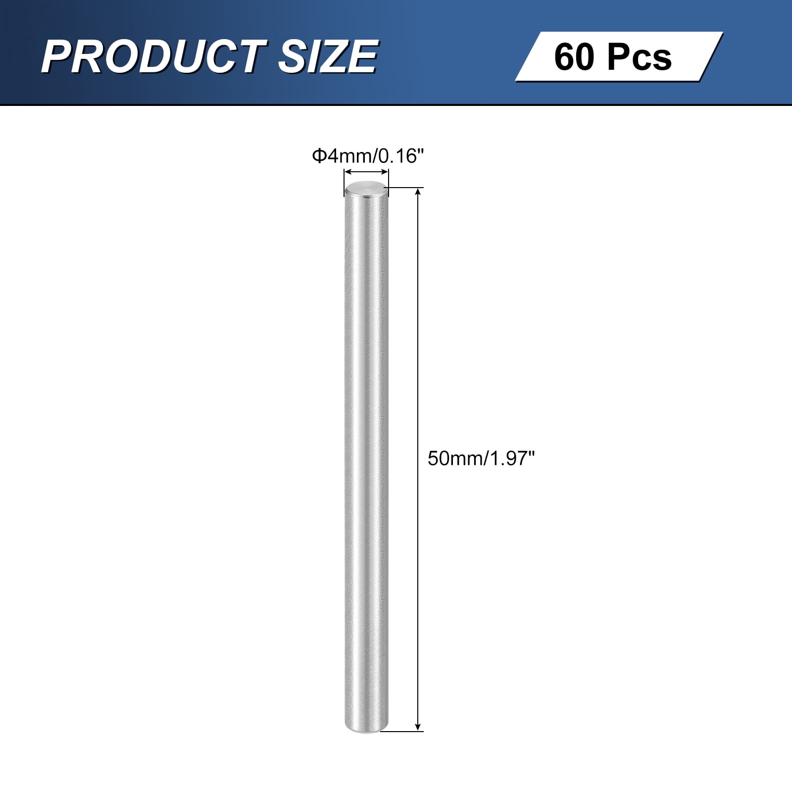 60Pcs M4x50mm 304 Stainless Steel Dowel Pin, Cylindrical Shelf Support Peg Pin