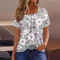 thumbnail image 2 of Lorytime Over Sized T Shirt Women Short Sleeve Shirts Crew Neck Summer Tee Hawaii Ruffle Loose Casual Clothes Gray XL, 2 of 5
